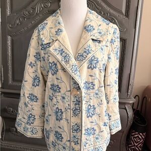 J. Jill Cream Jacket with Blue Floral Embroidery